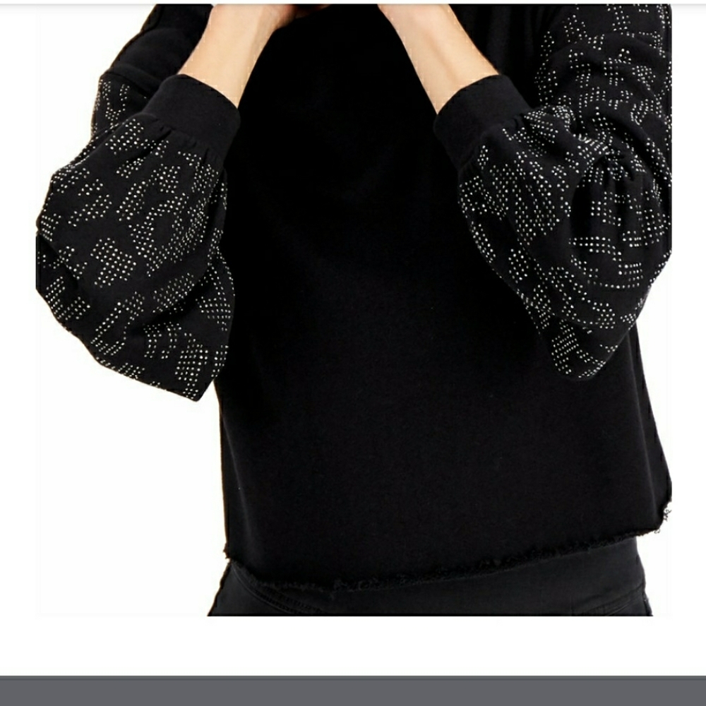 INC Cropped Sweatshirt Embellished Sleeves